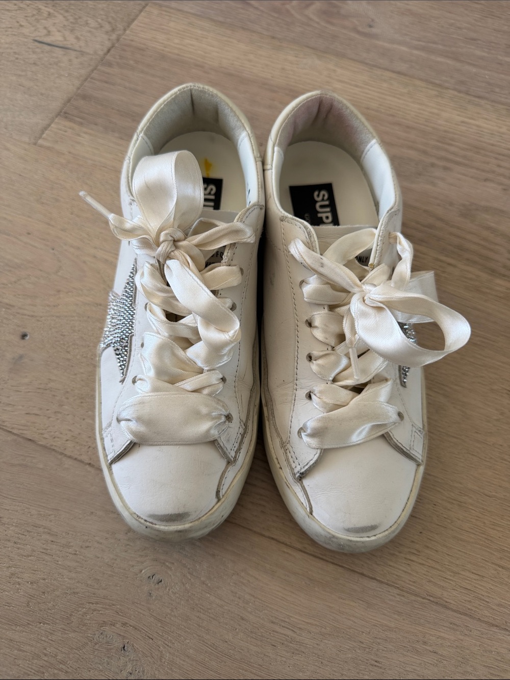 Golden Goose Off-White Kids Sneakers with Rhinestone Star and Satin Laces - Picture 4 of 7
